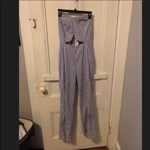Blue & white stripped cutout jumpsuit